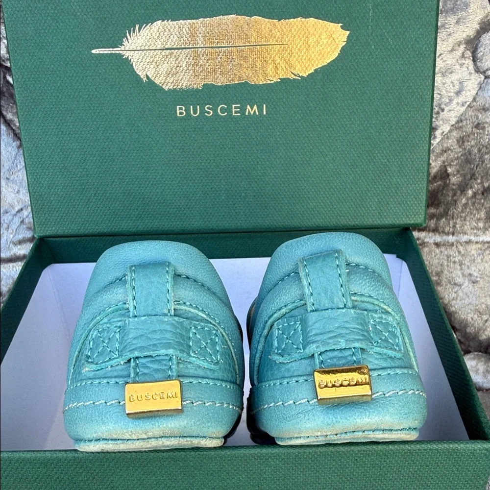 Buscemi Kids Teal Leather Slip-On Moccasins